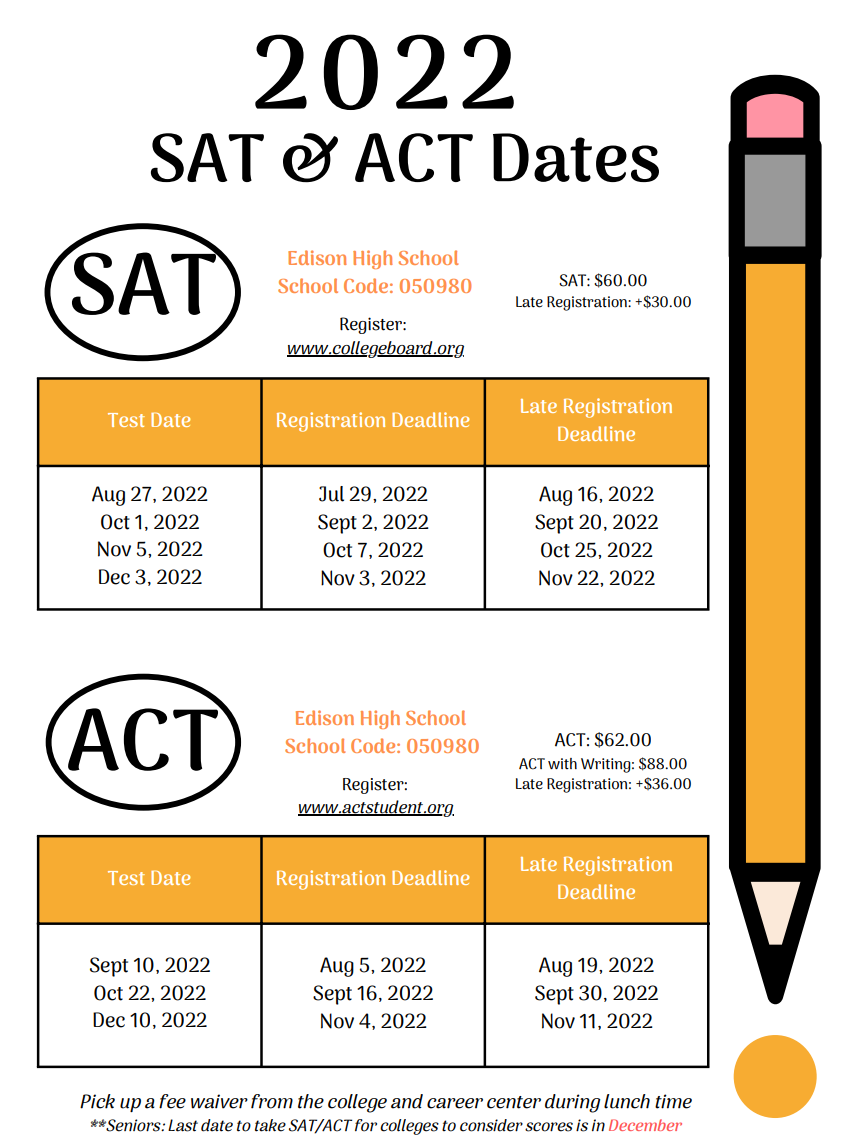SAT/ACT Test Dates EDISON COUNSELING DEPARTMENT